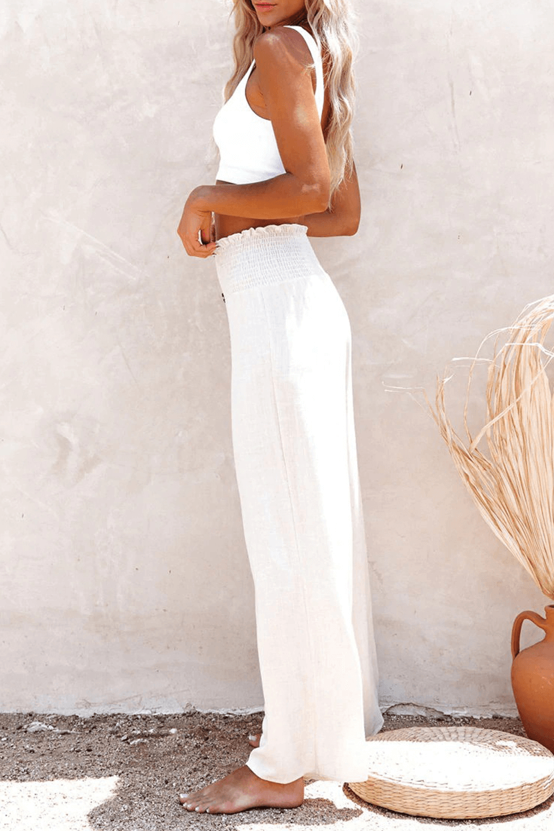 Women's Wide Leg Trousers with Button Closure