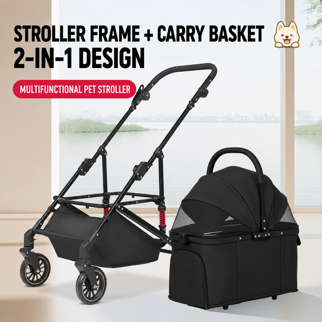 Easy-Fold Dog Stroller with Detachable Basket for Small Dogs