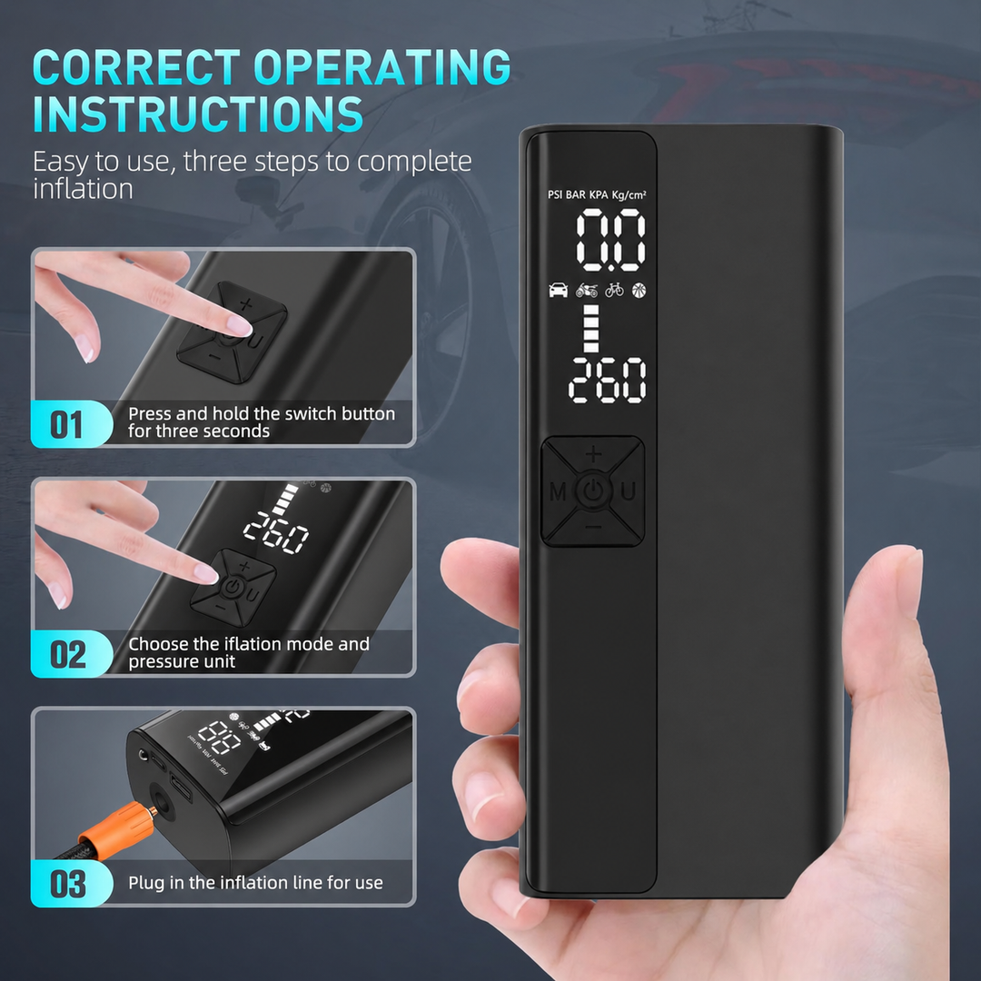 Portable Air Pump with 4000mAh Battery & Dual LCD Screens