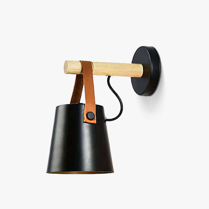 Conical Wooden Wall Light with Leather Strap