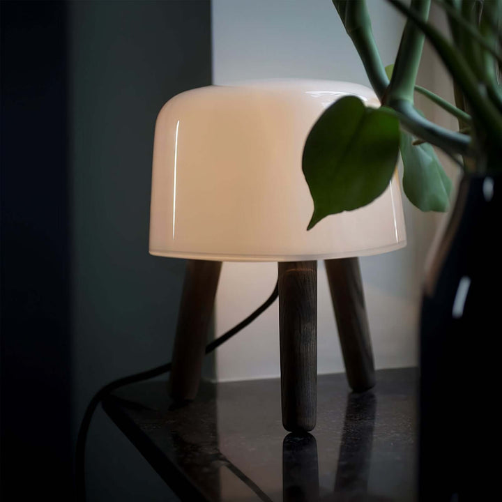 Wooden Tripod Table Lamp with Glass Shade
