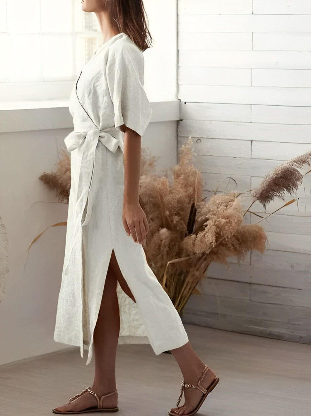 Wrap Dress with V-Neckline and Belt