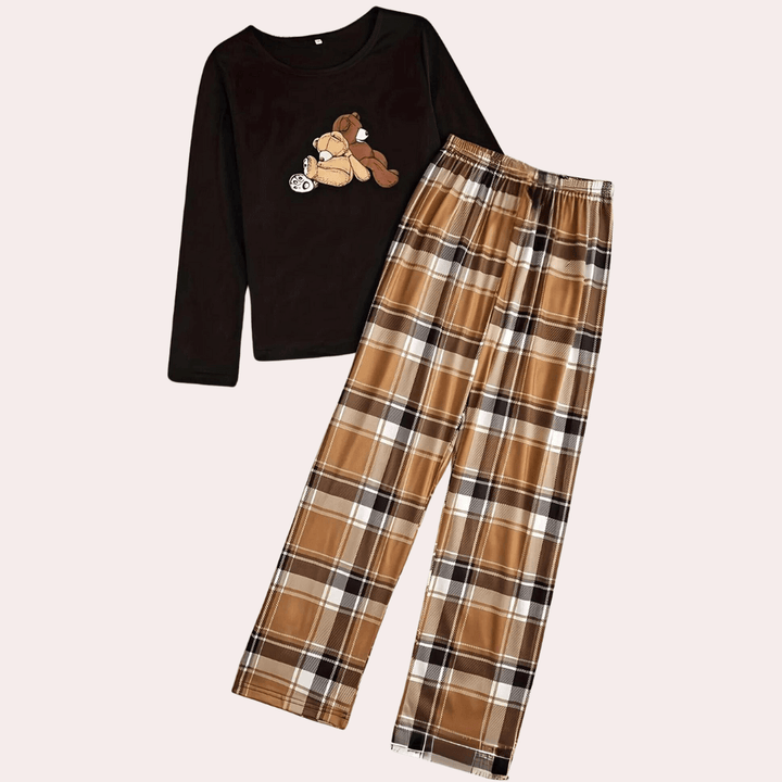 Women's Crew Neck Top & Checkered Trousers Set