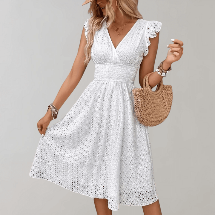 Detail of women's casual midi dress