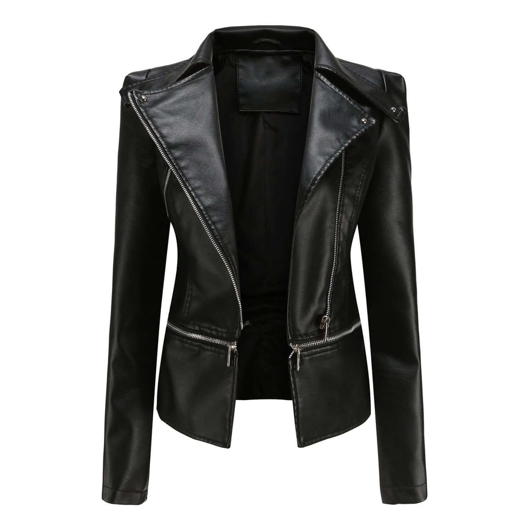 Women's Slim Fit PU Leather Motorcycle Jacket