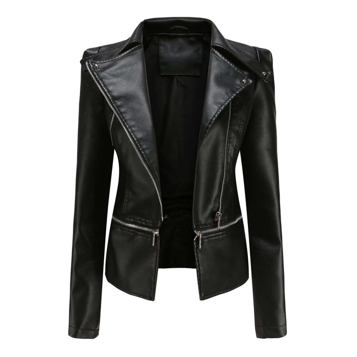 Women's Slim Fit PU Leather Motorcycle Jacket