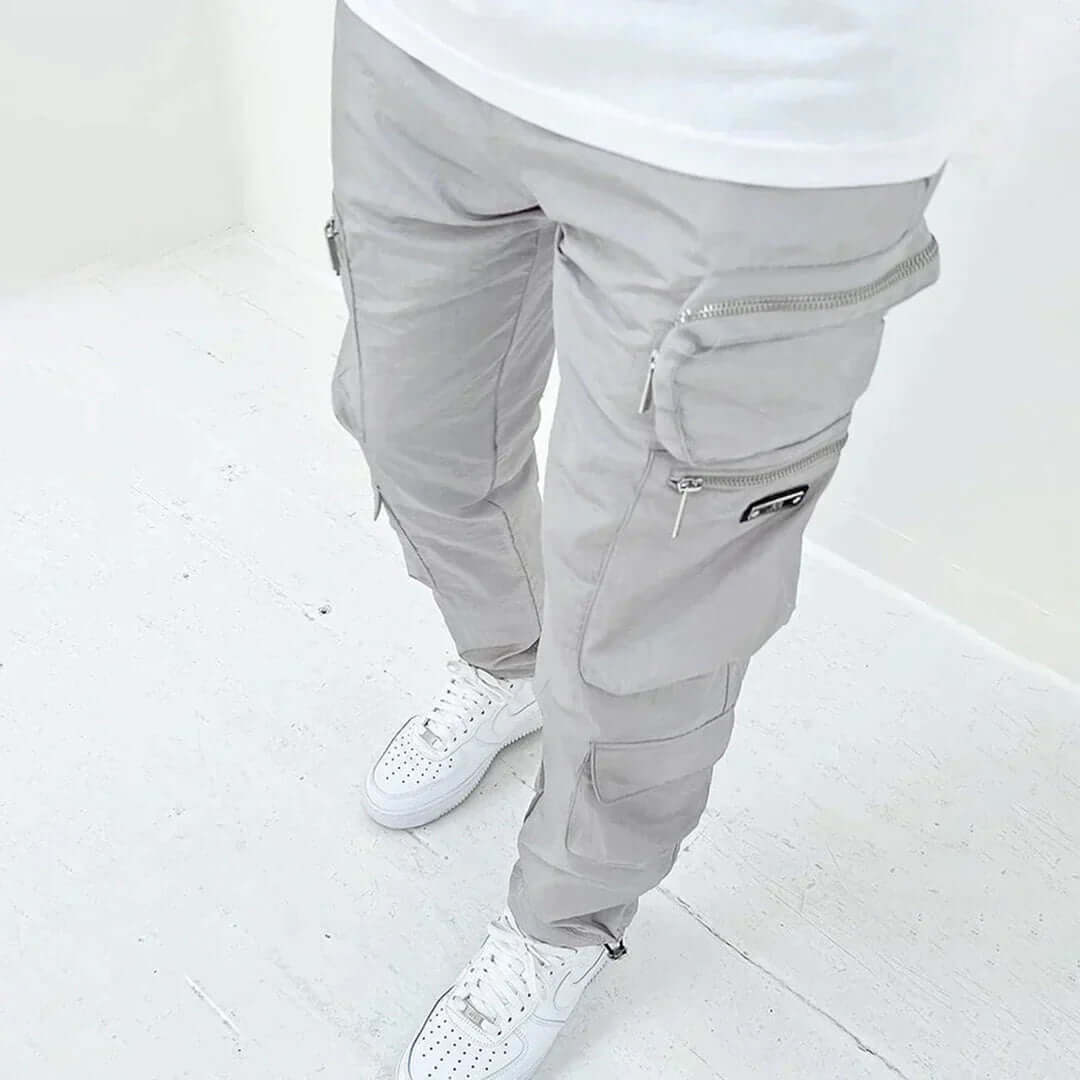 Men's Tapered Cargo Trousers with Multiple Pockets
