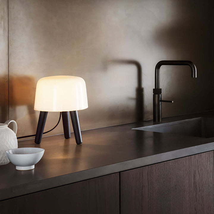 Wooden Tripod Table Lamp with Glass Shade