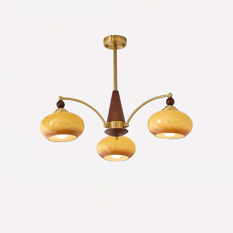 Retro Wood & Brass Chandelier