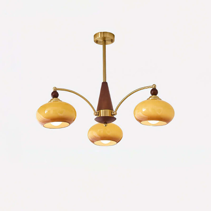 Retro Wood & Brass Chandelier