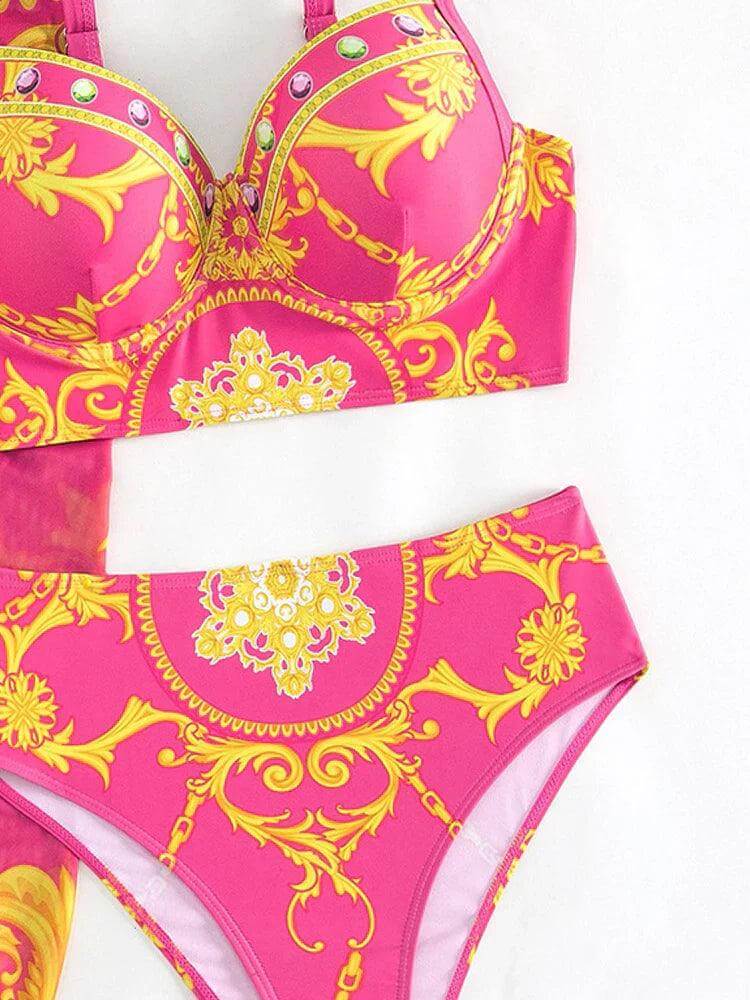 Women's High-Waisted Bohemian Bikini Set with Cover-Up