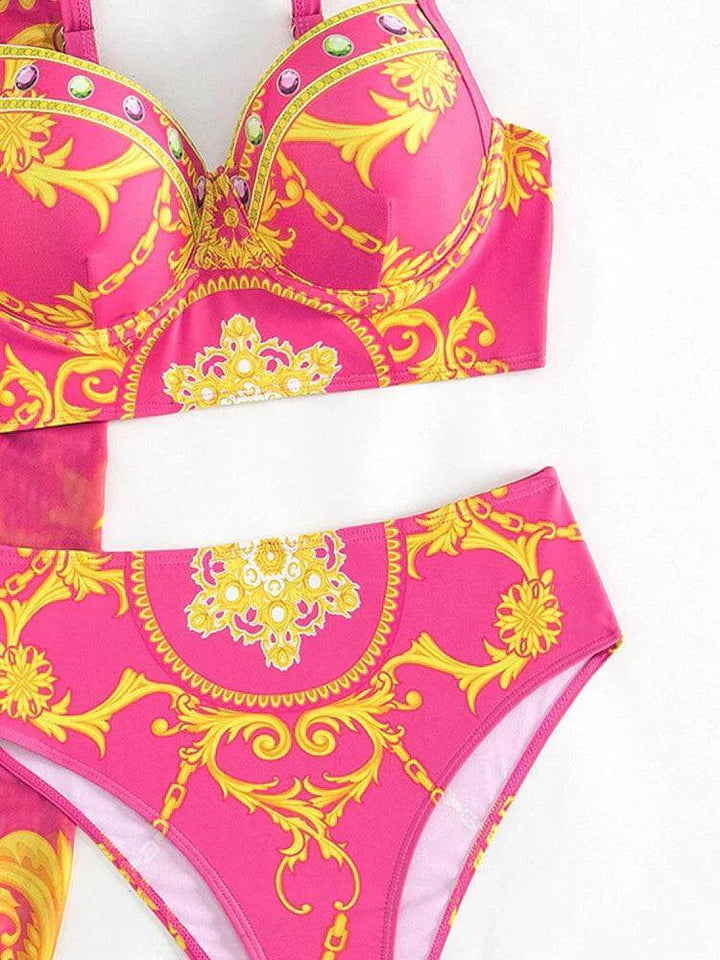 Women's High-Waisted Bohemian Bikini Set with Cover-Up