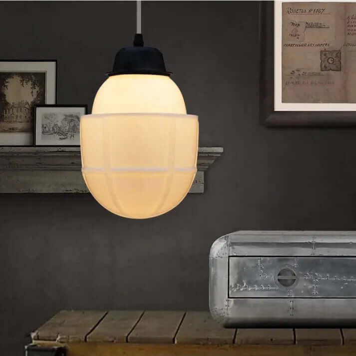 White Milk Glass Geometric Jar Pendant Light