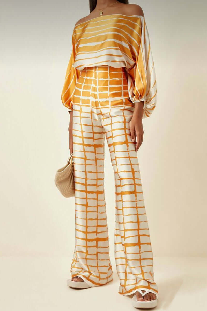 Women's Printed Off-Shoulder Long Sleeve Two-Piece Set