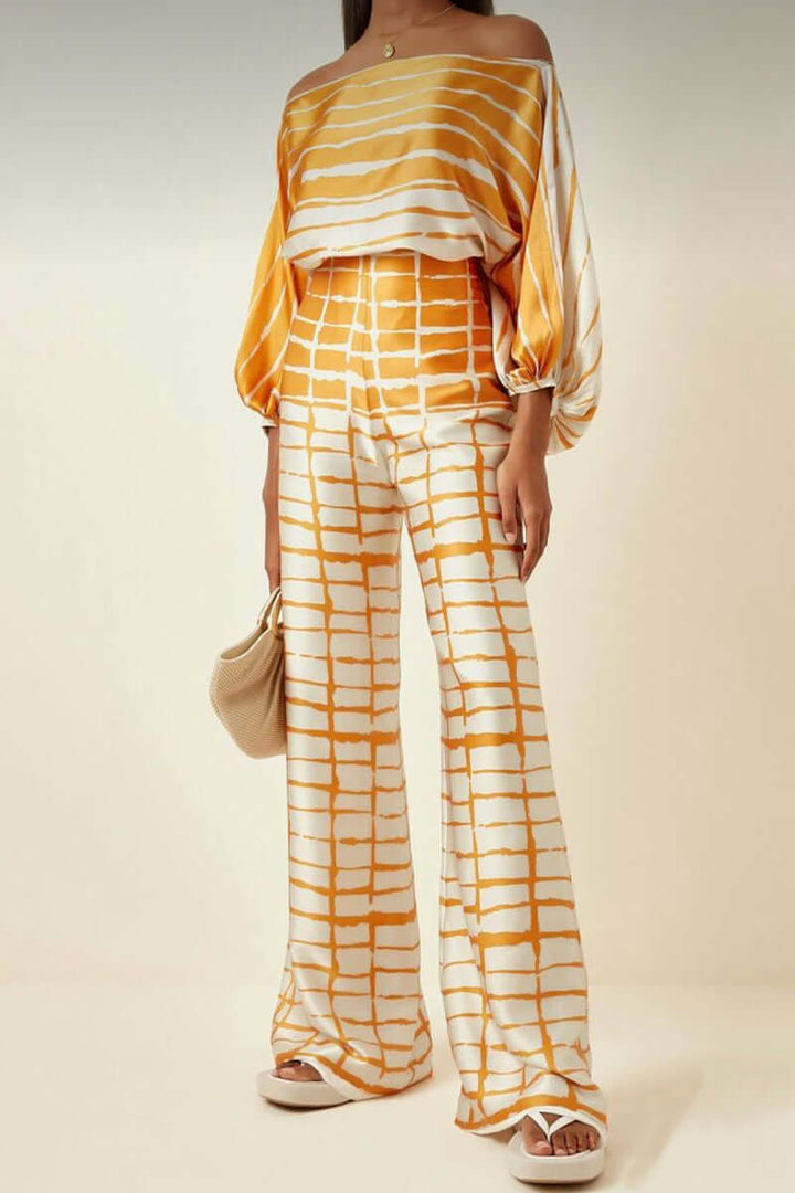 Women's Printed Off-Shoulder Long Sleeve Two-Piece Set