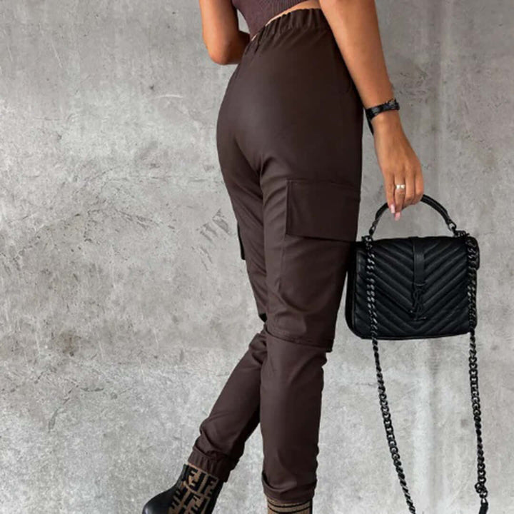 Women's Faux Leather Cargo Trousers