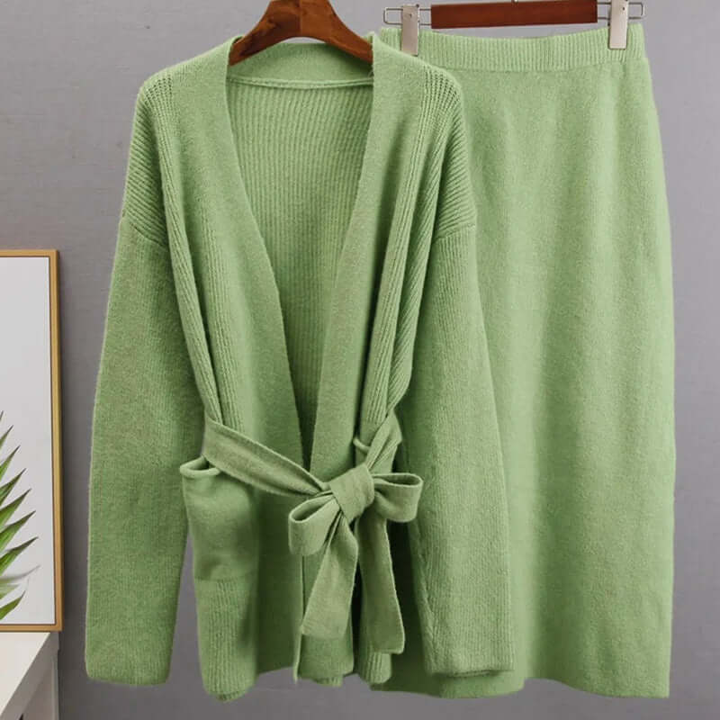 Women's Knitted Cardigan & Midi Skirt Set