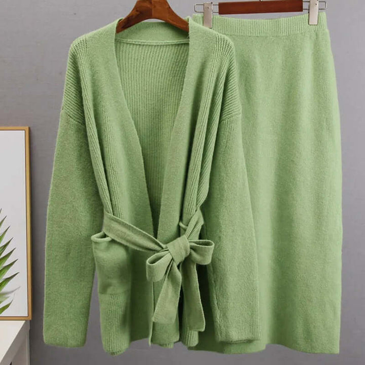 Women's Knitted Two-Piece Set with Elastic Waist Skirt
