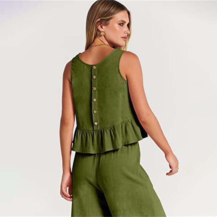Women's Ruffled Sleeveless Top & Wide-Leg Pants Set