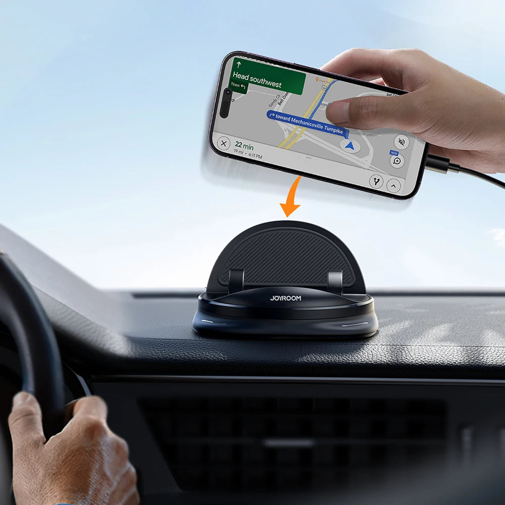 360° rotating car phone holder for dashboard or vent. Secure universal smartphone mount for hands-free driving.