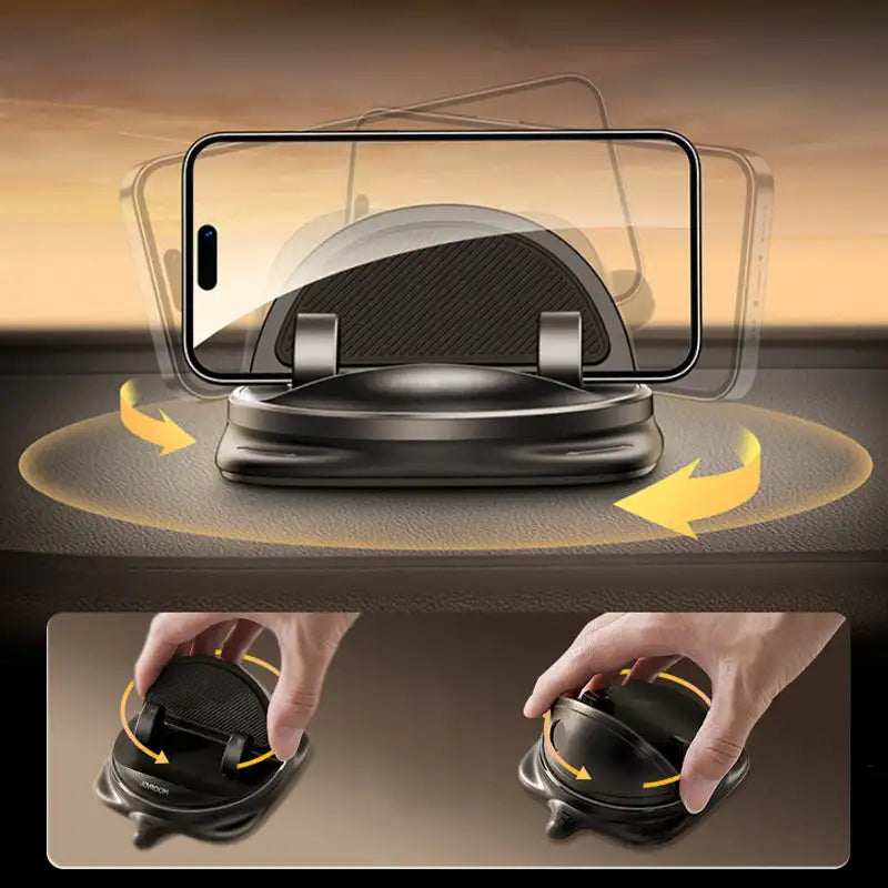 Adjustable 360° rotating car phone holder, perfect for dashboard or air vent mounting. Universal smartphone accessory.