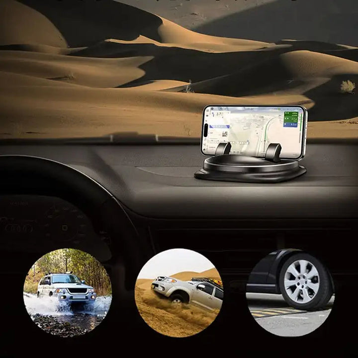 Hands-free 360° rotating car phone holder. Securely mount your smartphone on dashboard or vent for safe driving.