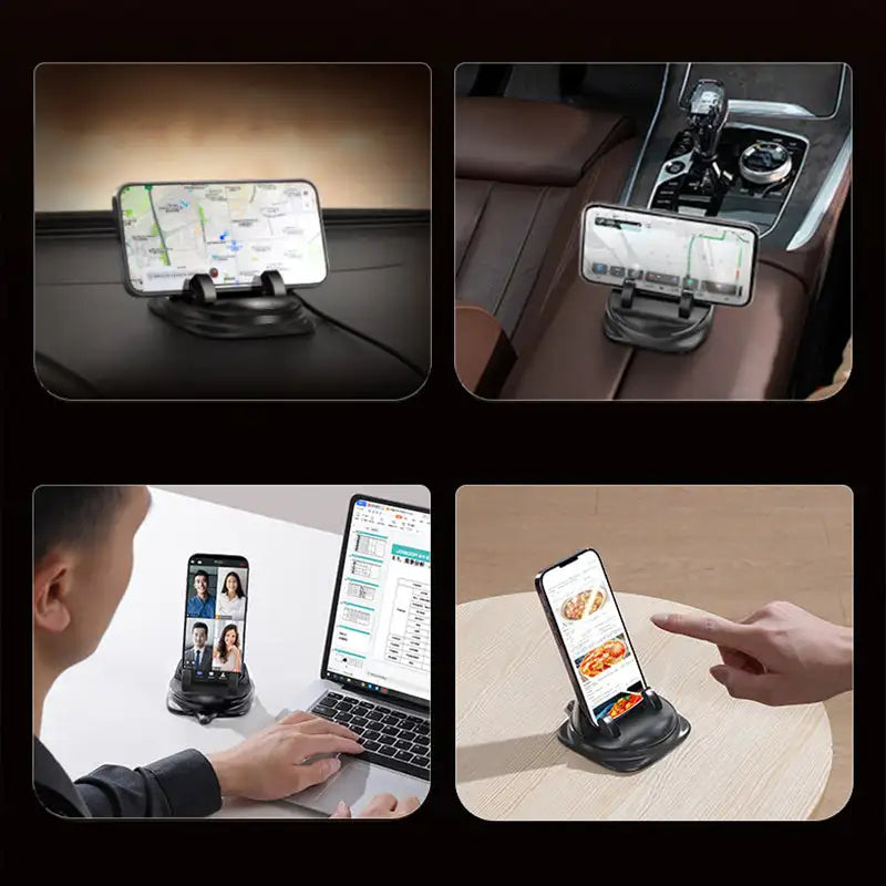 360° Rotating Car Phone Holder for dashboard & vent. Universal smartphone mount improves driving safety, hands-free.