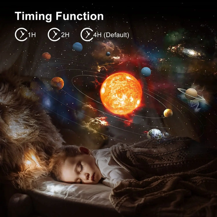 "360° rotation home planetarium galaxy projector casts stars, nebulae, galaxies on walls, for ambient, soothing decor."