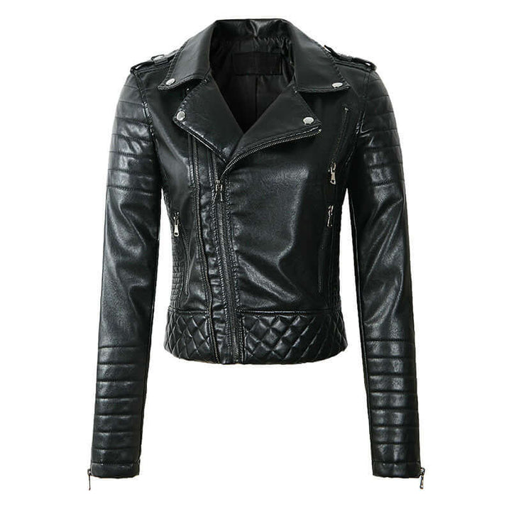 Women's Faux Leather Biker Jacket with Quilted Panels