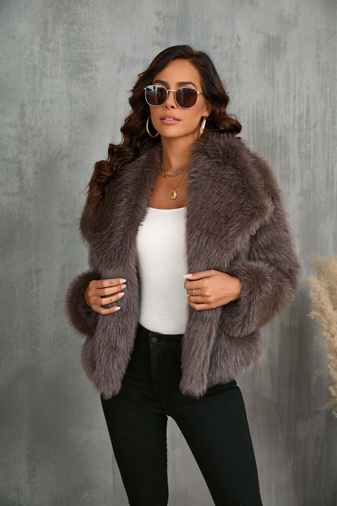 Taupe Faux Fur Coat