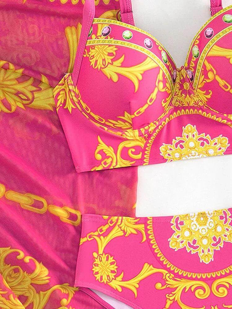 Women's High-Waisted Bohemian Bikini Set with Cover-Up