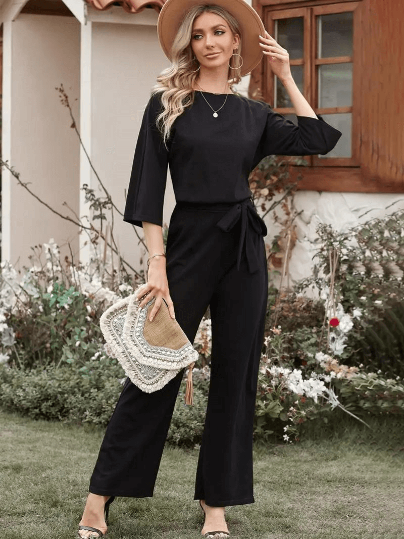 Women's Wide Leg Belted Jumpsuit