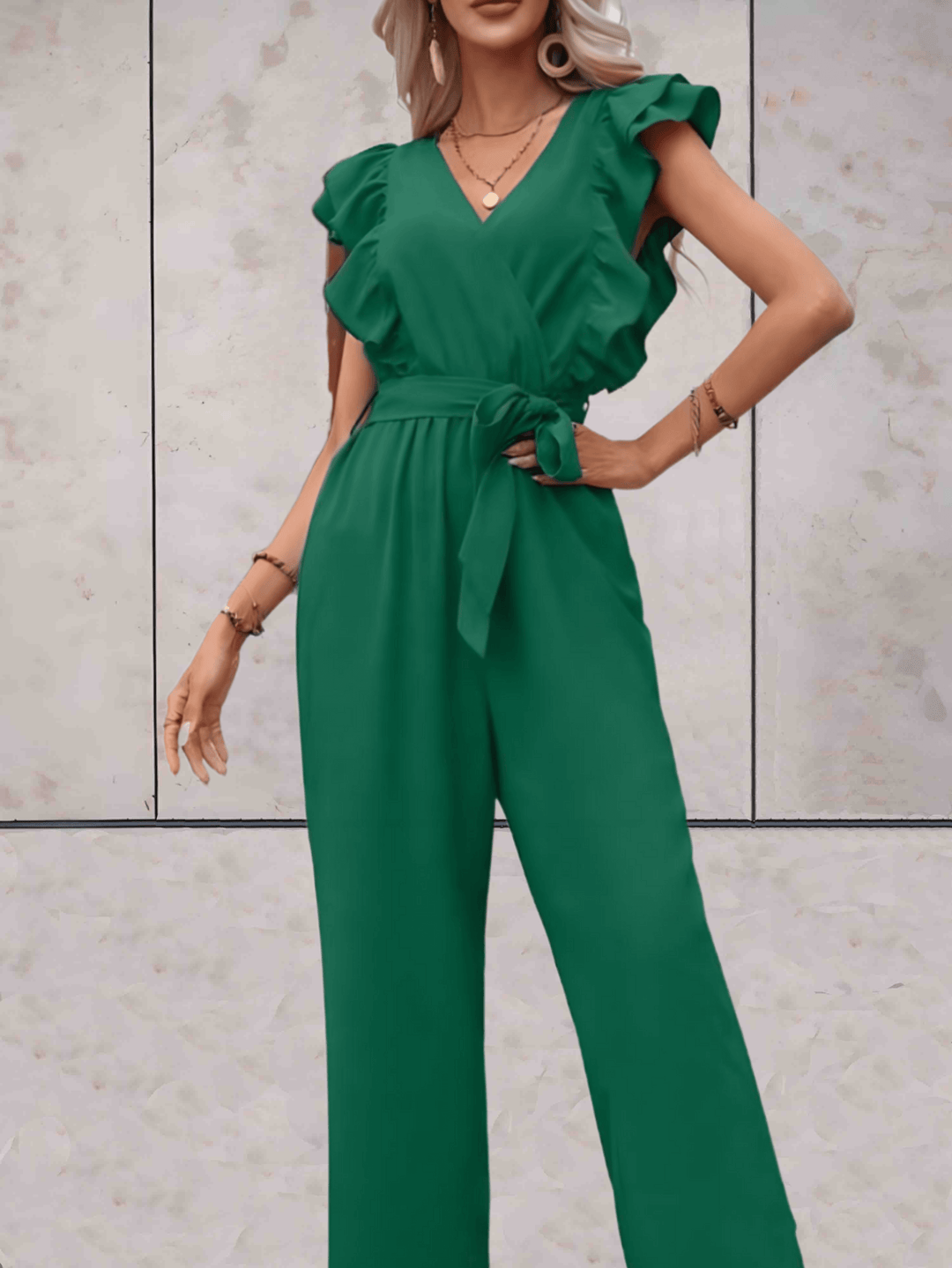 Women's Ruffle Sleeve V-Neck Jumpsuit