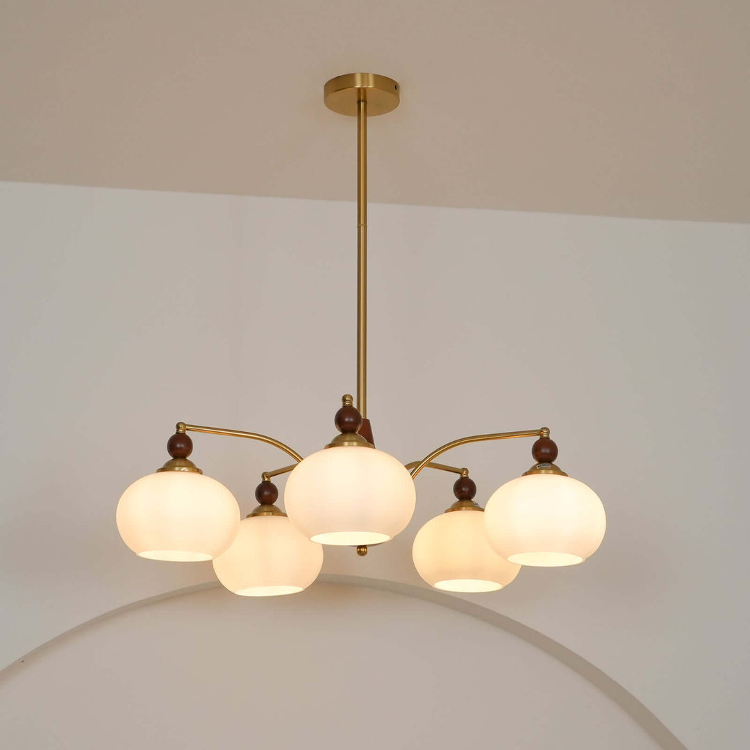 Retro Wood & Brass Chandelier