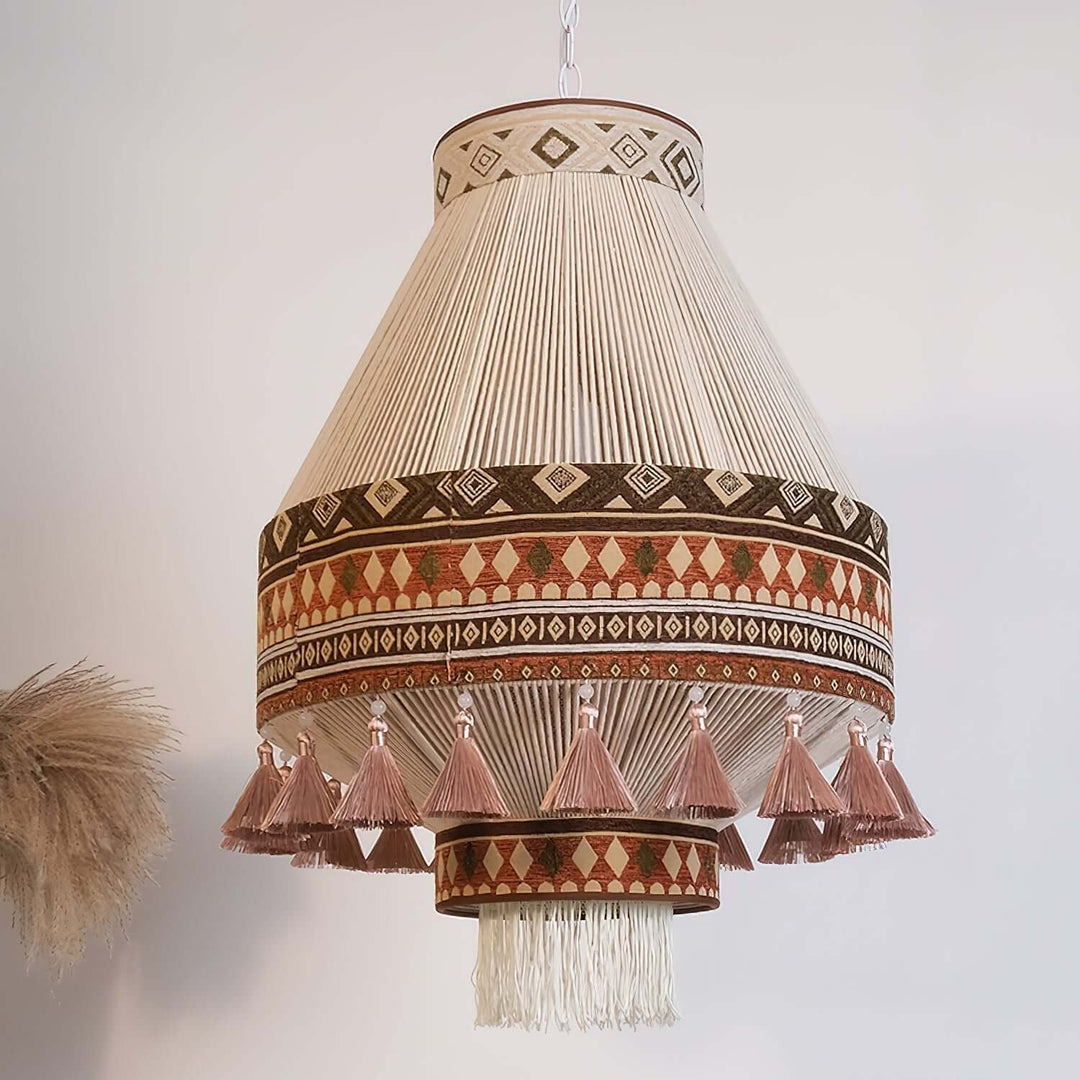 Woven Pendant Lamp with Fringes