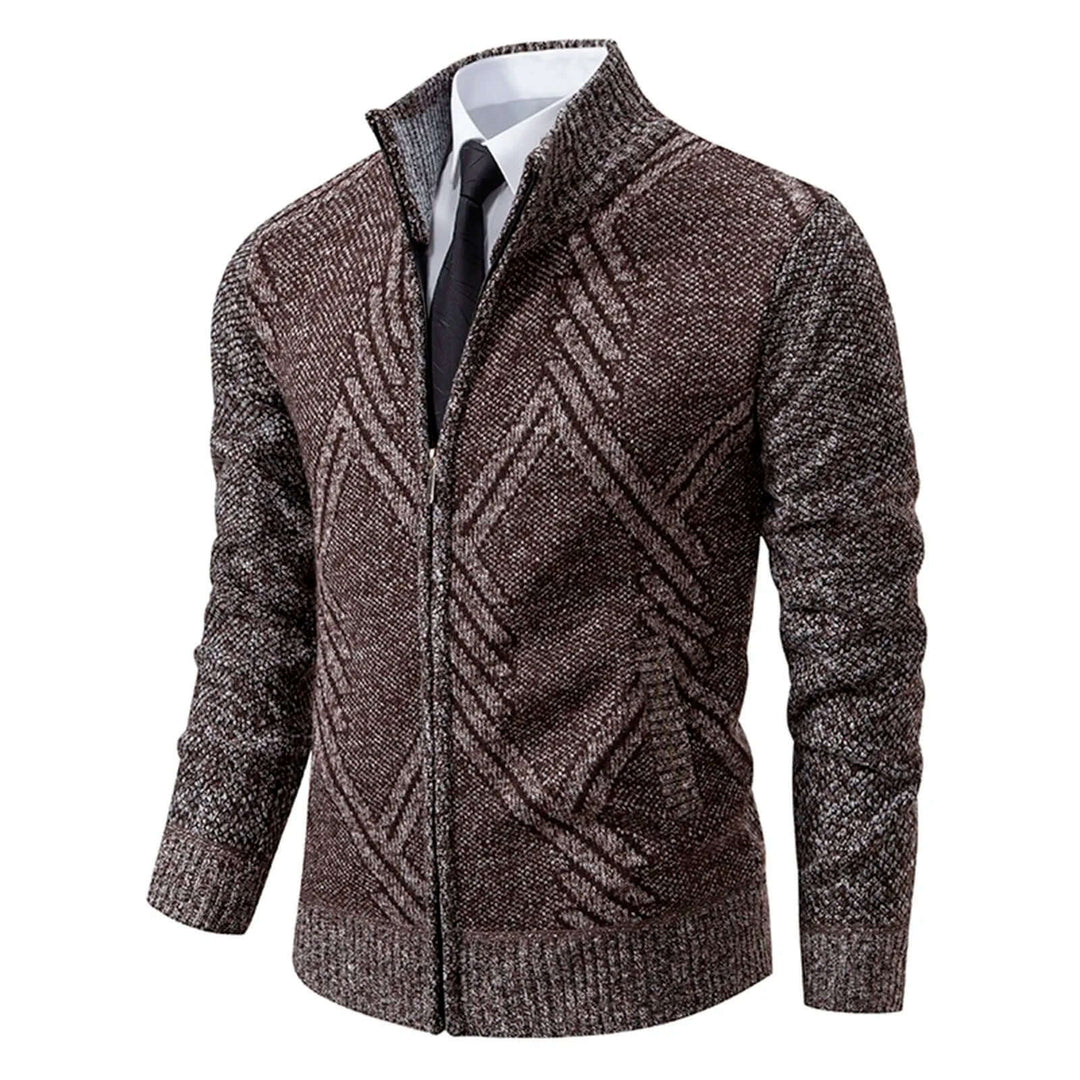 Men's Knitted Cardigan with Stand-Up Collar