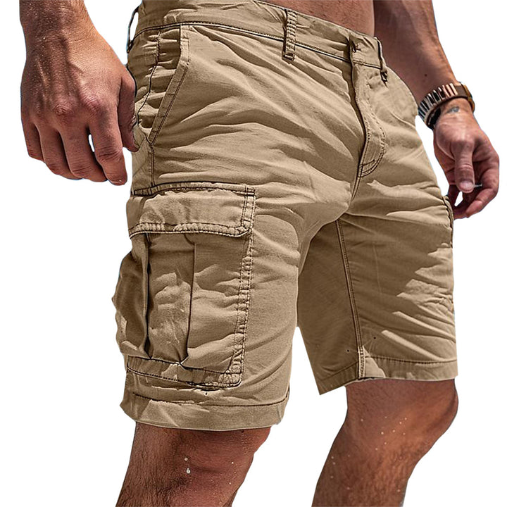 Comfortable men's grey cargo shorts, versatile for everyday use with practical utility pockets.