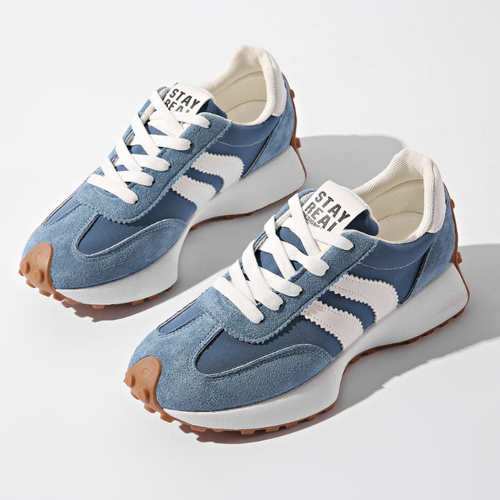 Front view: Women's everyday orthopedic platform sneakers. Retro chunky lace-up design for comfortable style.