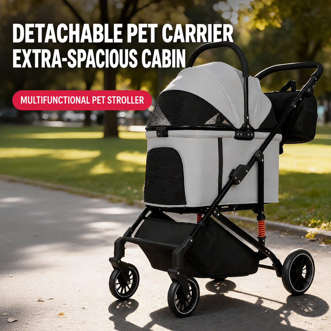 Easy-Fold Dog Stroller with Detachable Basket for Small Dogs