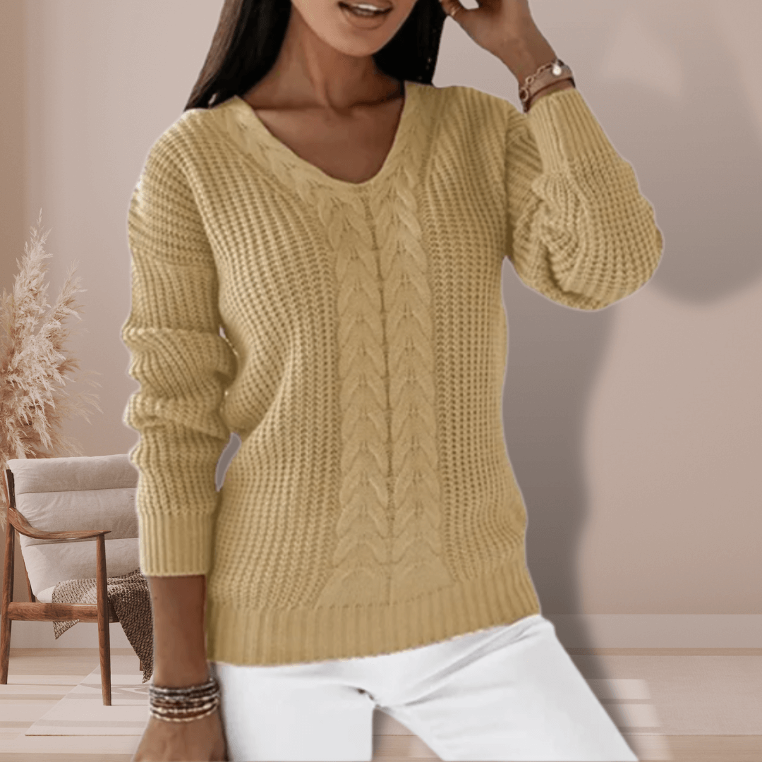 Women's V-Neck Knitted Slim Fit Pullover