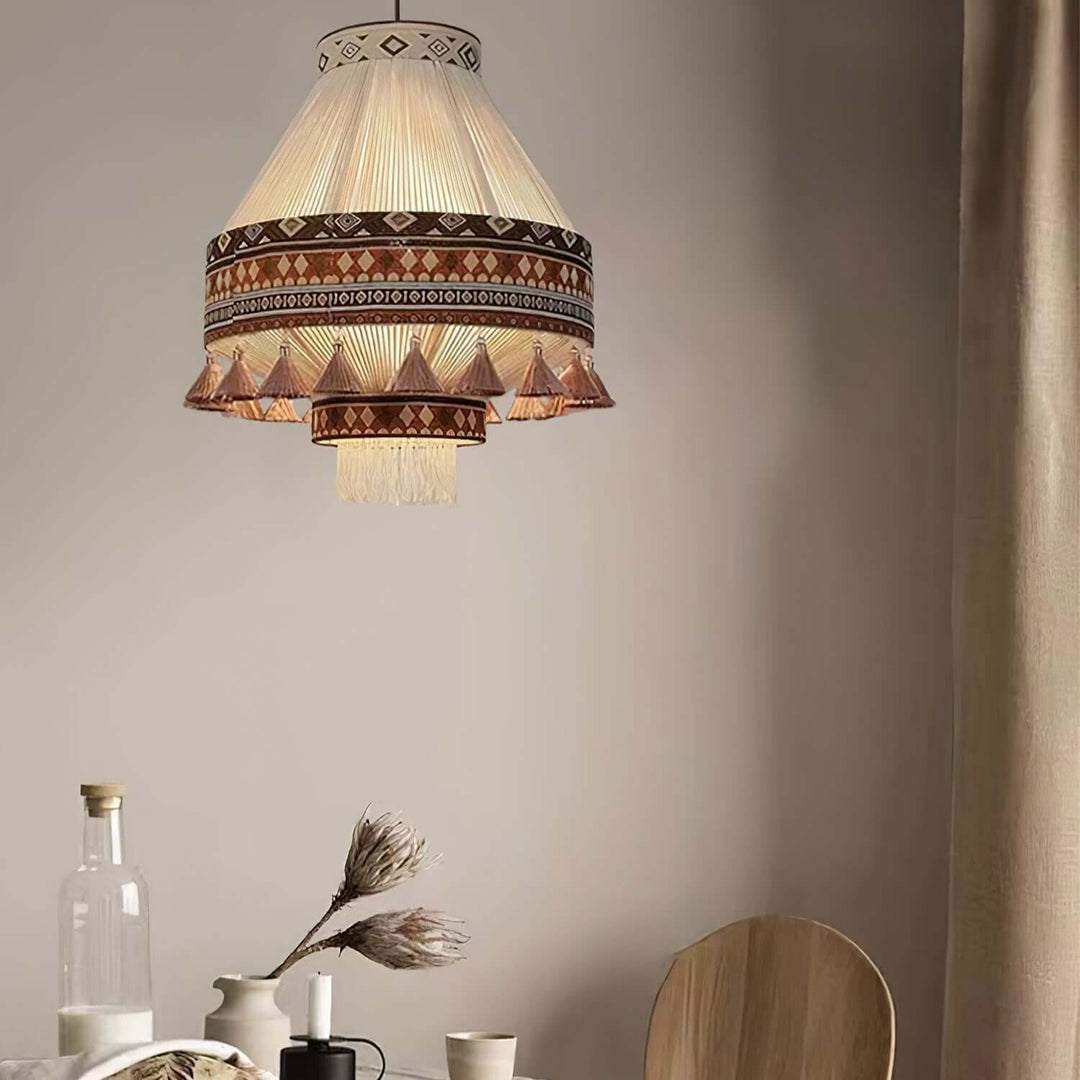Woven Pendant Lamp with Fringes