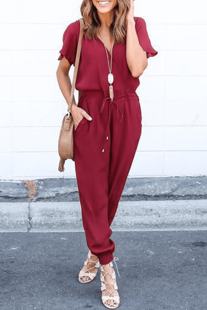 Women's Elegant V-Neck Crossed-Strap Jumpsuit