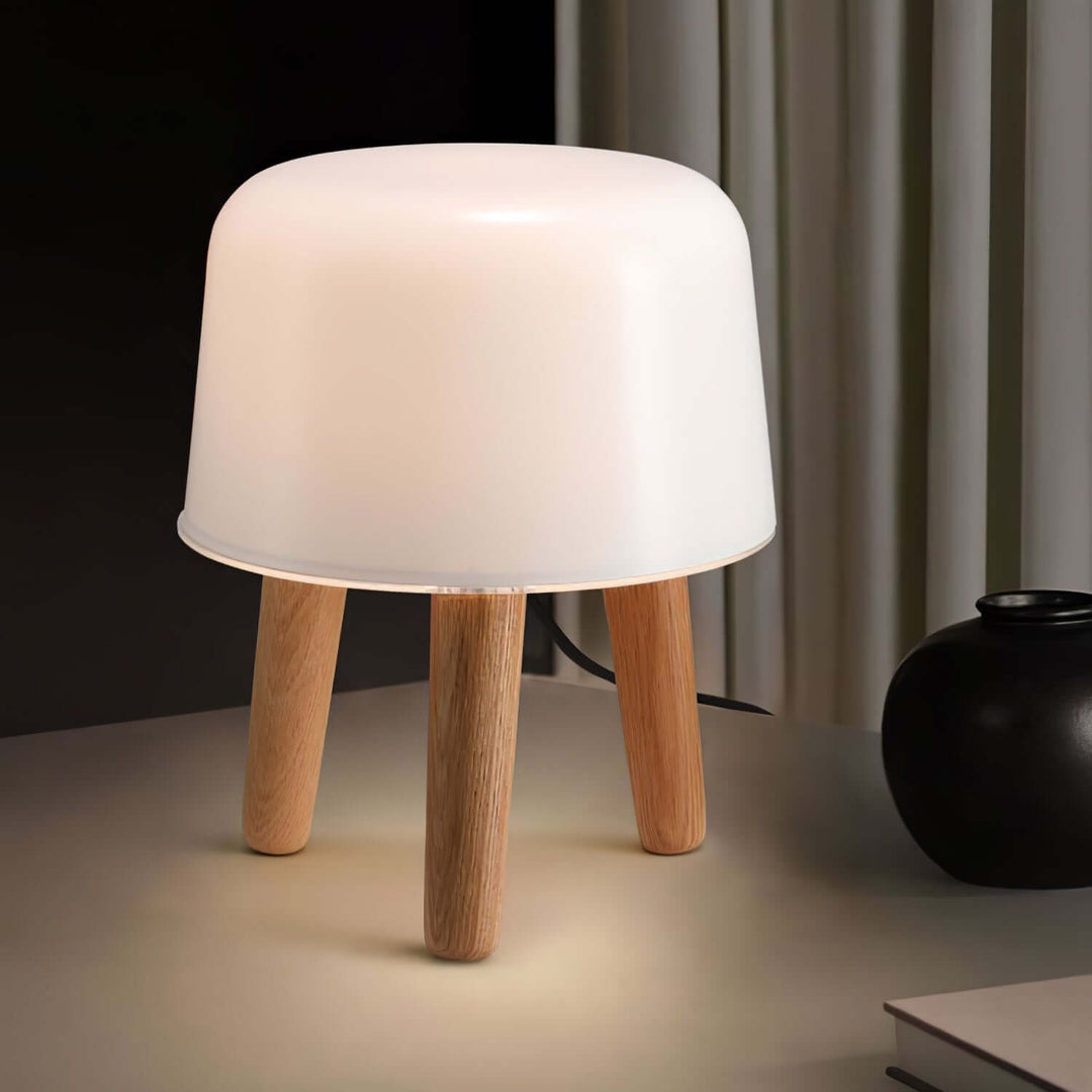 Wooden Tripod Table Lamp with Glass Shade
