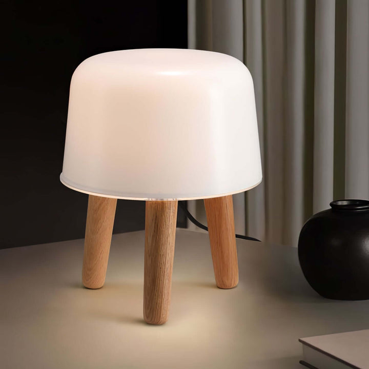 Wooden Tripod Table Lamp with Glass Shade