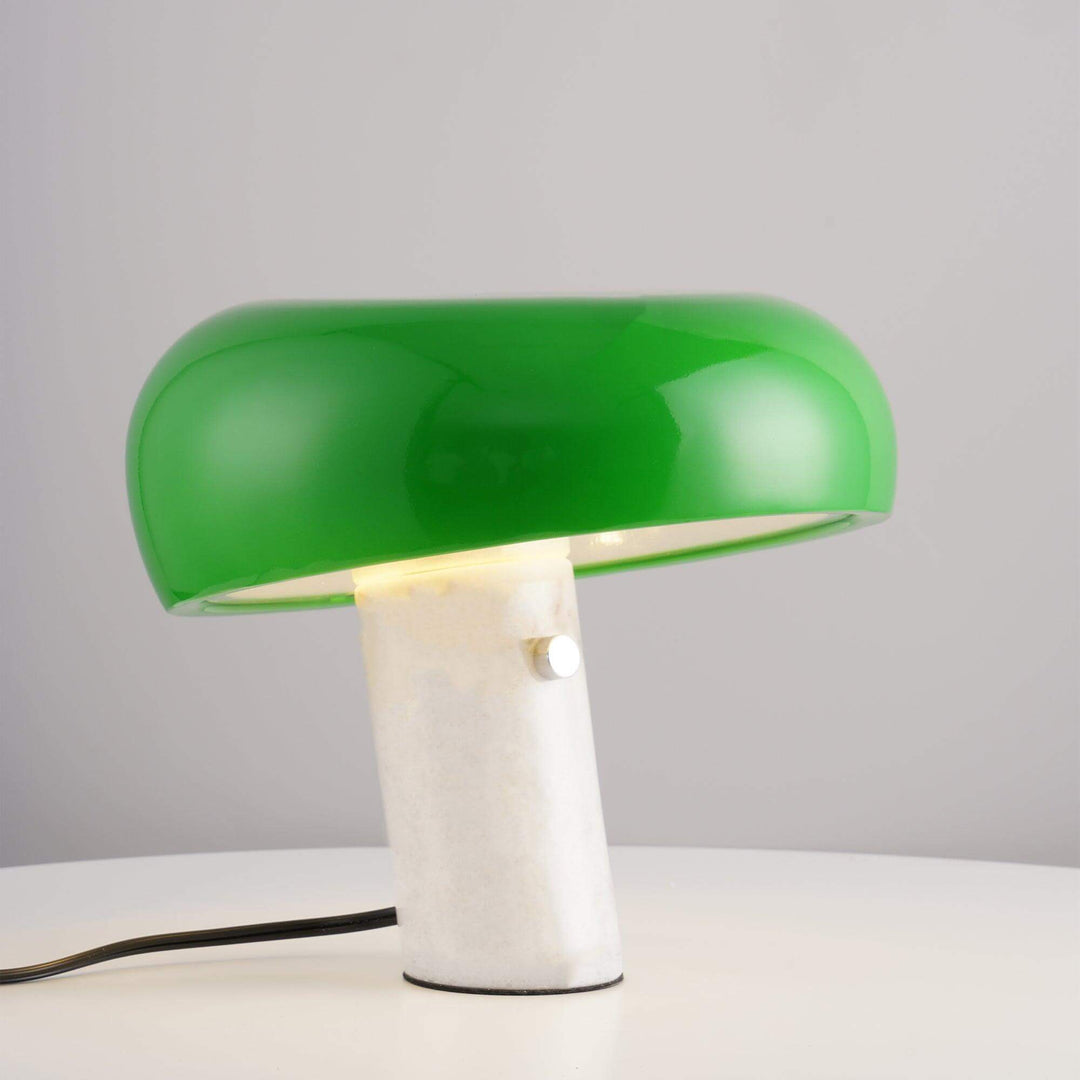 Carrara Marble Table Lamp with Glazed Metal Reflector