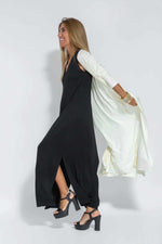 Black Dress + White Cardigan