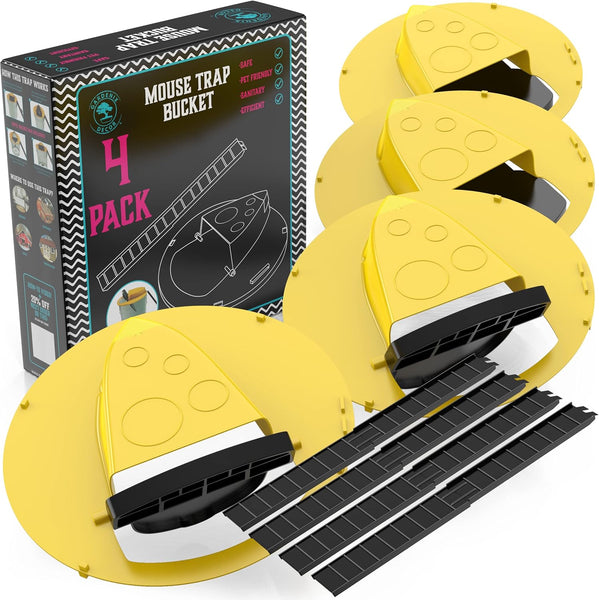 4-Pack automatic bucket lid mouse & rat trap for effective indoor & outdoor pest control. Reusable & non-toxic.
