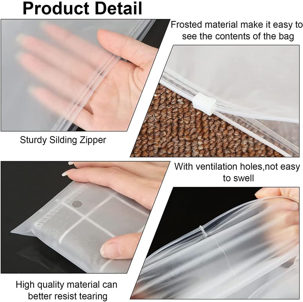 Home organization solution: 40 reusable frosted zip bags for seasonal clothing storage & linen protection.
