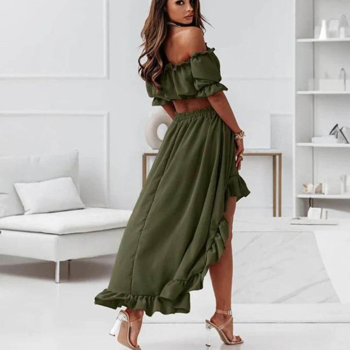 Women's Off-Shoulder Frill Crop Top & High-Low Skirt Set