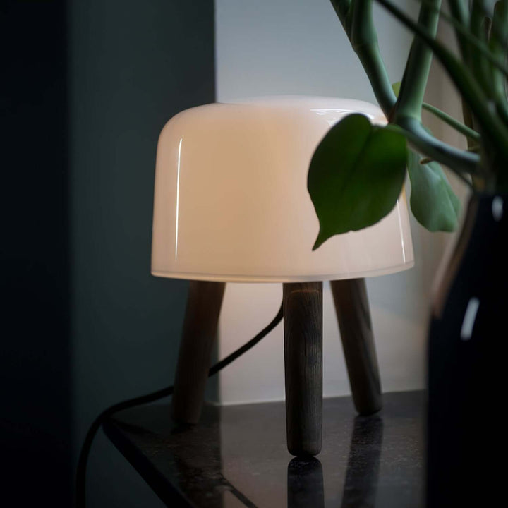 Wooden Tripod Table Lamp with Glass Shade